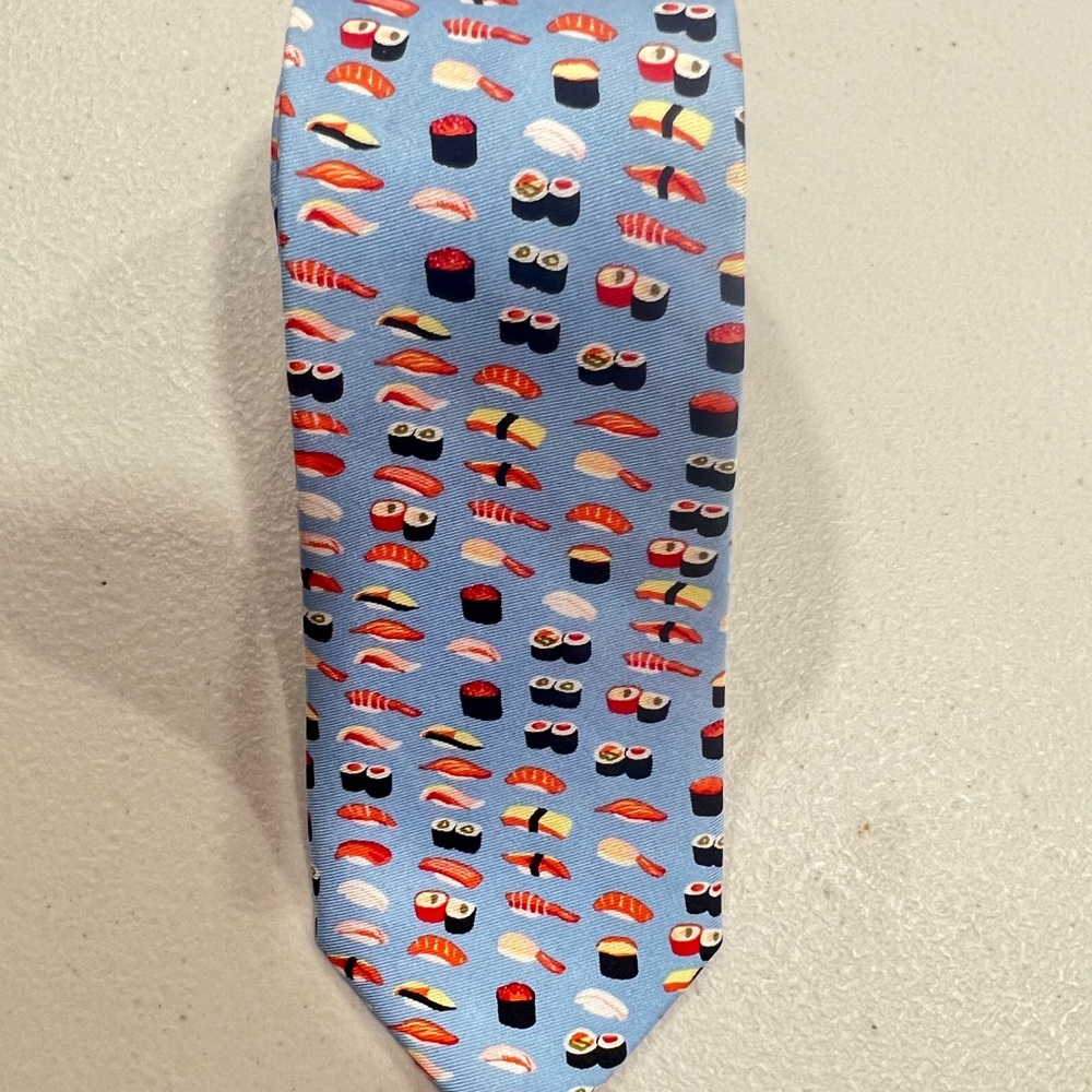 J. Crew SILK / soft slinky Novelty Sushi Tie in Light Blue / multi colors